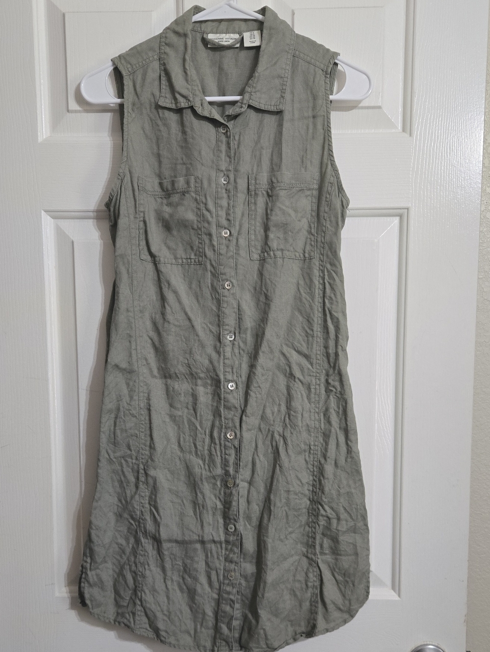Adrienne Vittadini Sleeveless Sage Green Button-Front Mini Dress